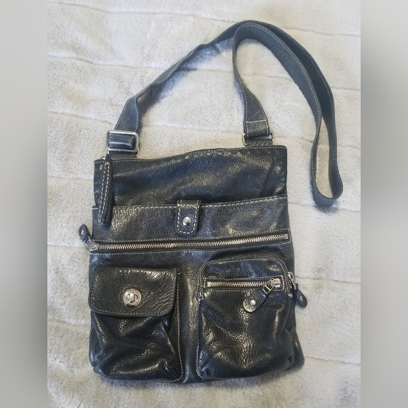 ROOTS Black Leather Messenger/Crossbody Bag - Picture 1 of 12